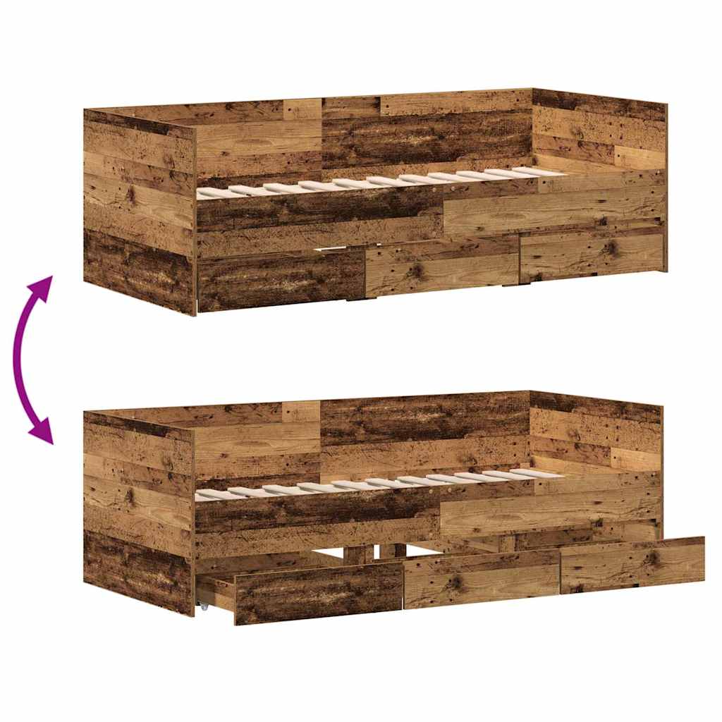 vidaXL Łóżko dzienne Stare drewno 90 x 190 cm Materiał drewnopochodny