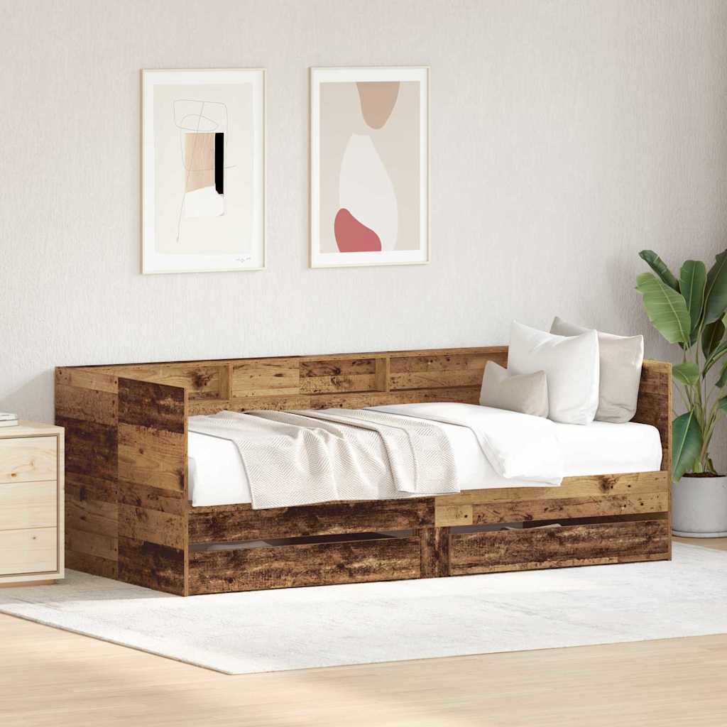 vidaXL Łóżko dzienne Stare drewno 90 x 200 cm Materiał drewnopochodny