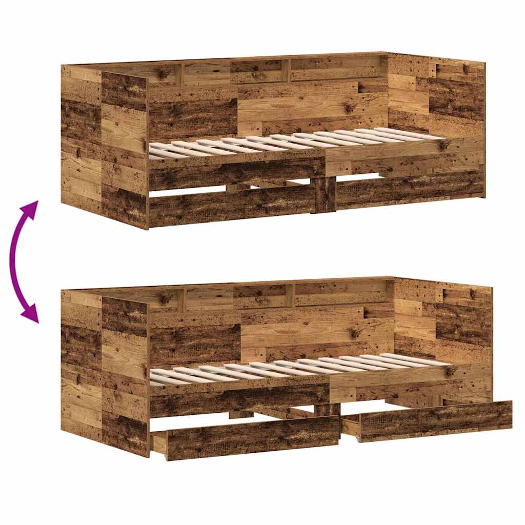 vidaXL Łóżko dzienne Stare drewno 90 x 200 cm Materiał drewnopochodny