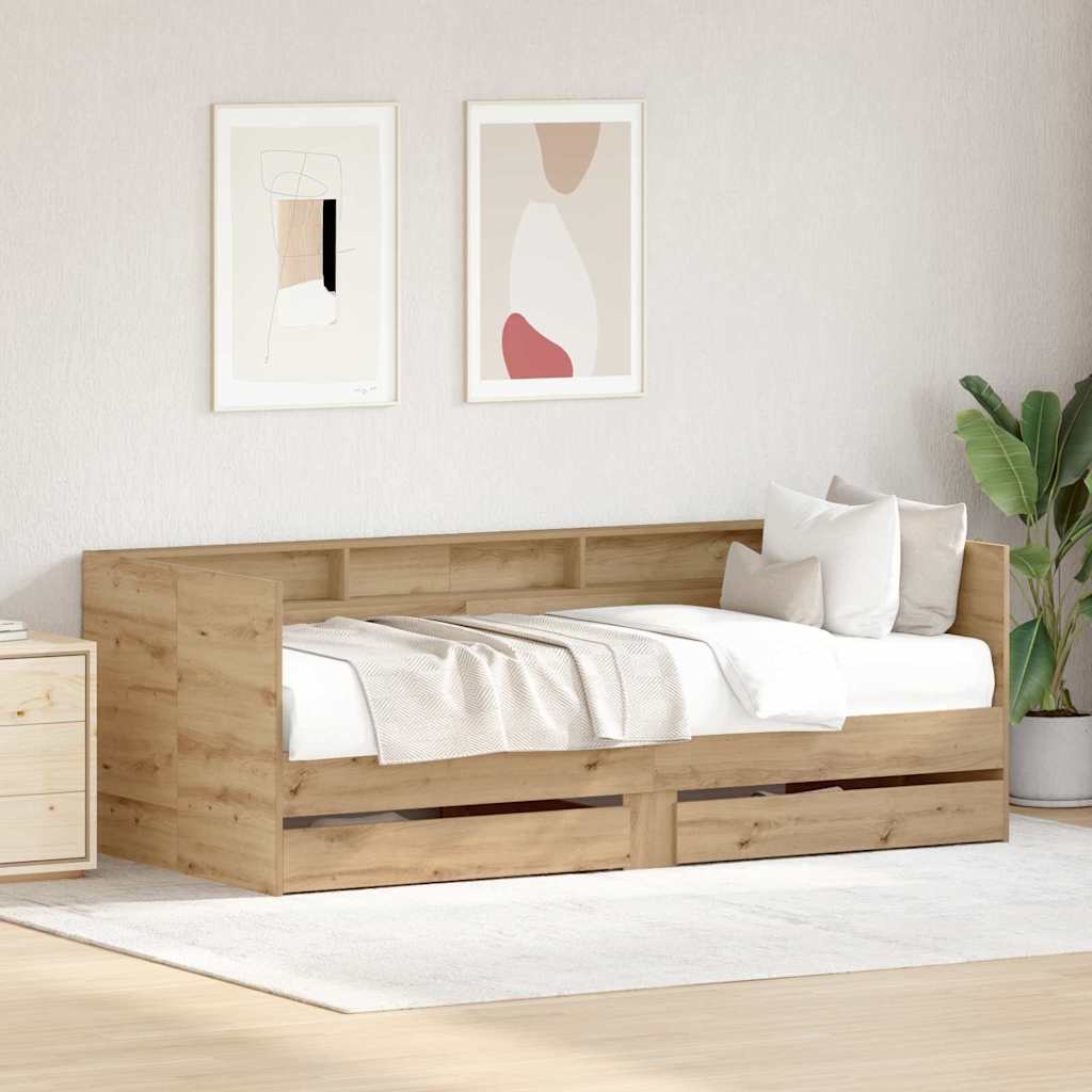 vidaXL Łóżko dzienne Z zagłówkiem Dąb rzemieślniczy 90 x 200 cm