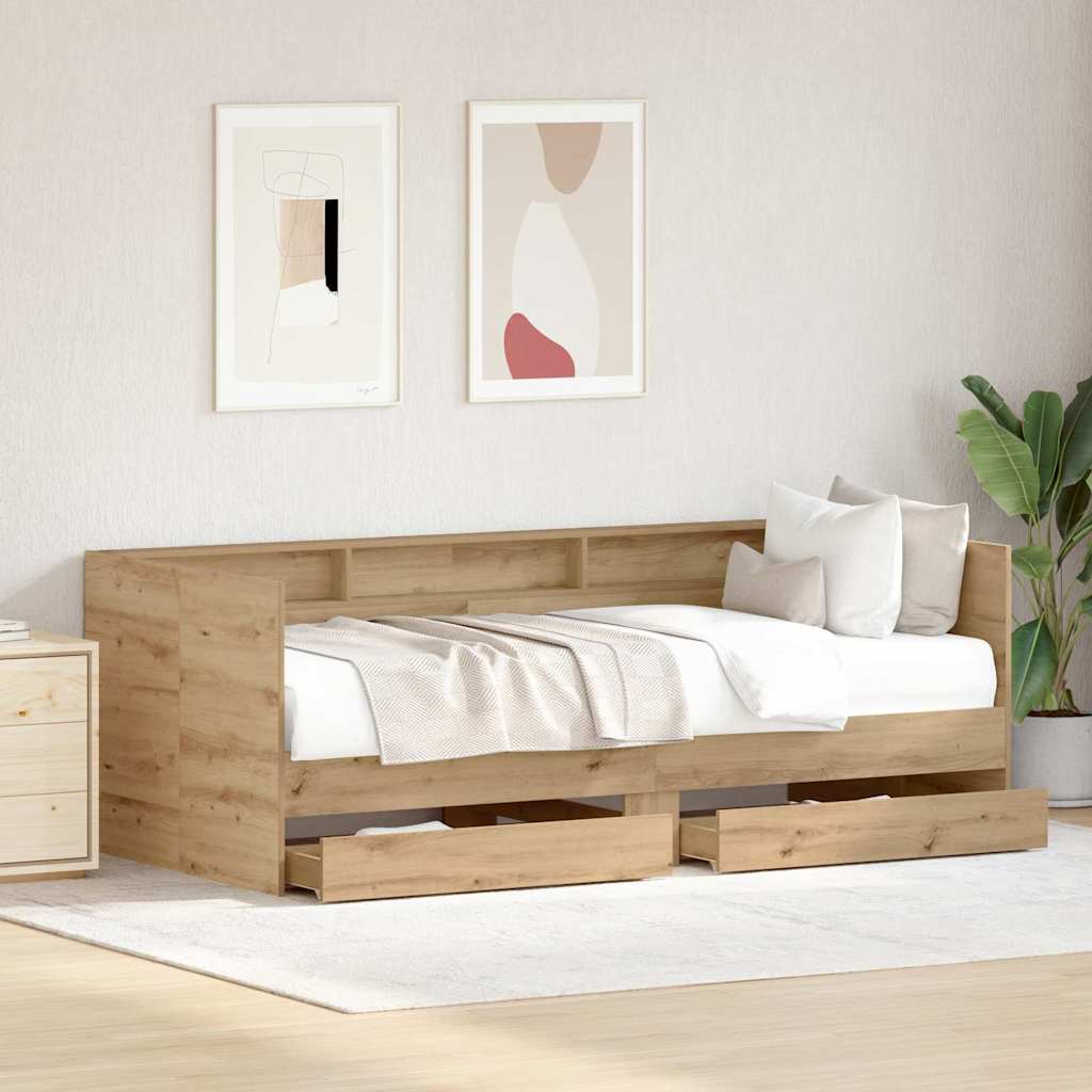 vidaXL Łóżko dzienne Z zagłówkiem Dąb rzemieślniczy 90 x 200 cm