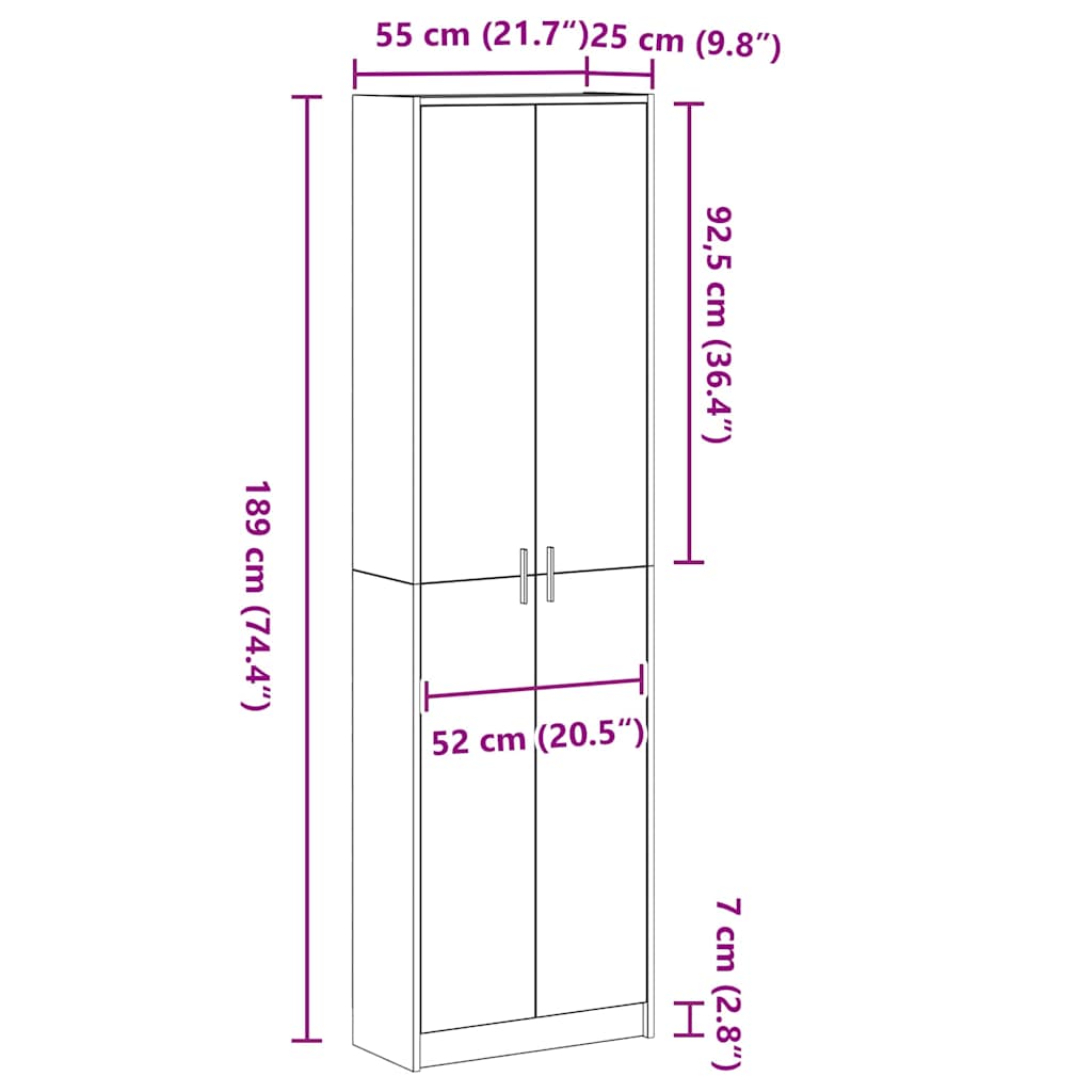 vidaXL Garderoba Szary Sonoma 55 x 25 x 189 cm Materiał drewnopochodny