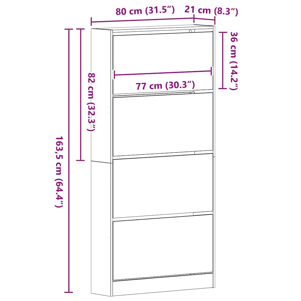 vidaXL Szafka na buty z półką Stare drewno 80 x 21 x 163,5 cm