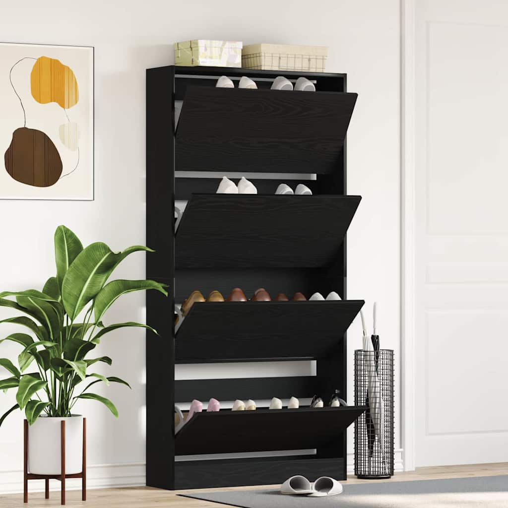 vidaXL Szafka na buty z półką z drzwiami Czarny Dąb 80 x 21 x 163,5 cm