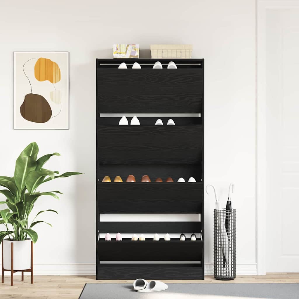 vidaXL Szafka na buty z półką z drzwiami Czarny Dąb 80 x 21 x 163,5 cm