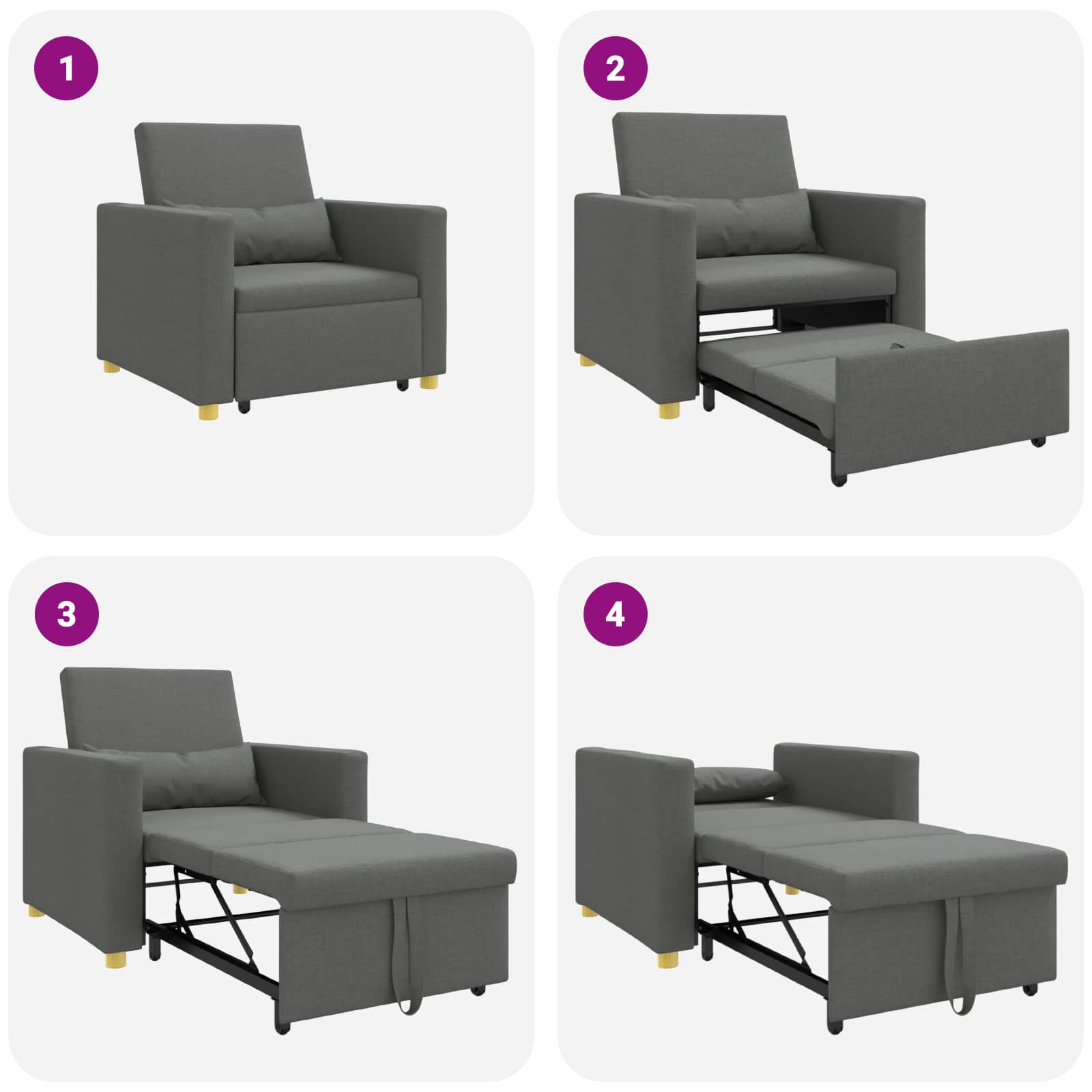 vidaXL Rozkładana sofa jednoosobowa ciemno szary 90 x 165 x 87 cm