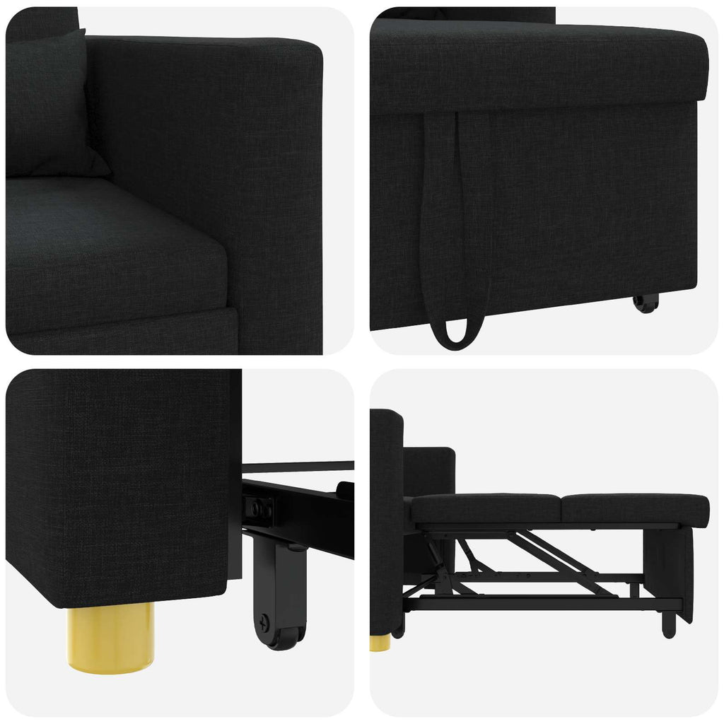 vidaXL Rozkładana sofa jednoosobowa Czarny 90 x 165 x 87 cm tkanina
