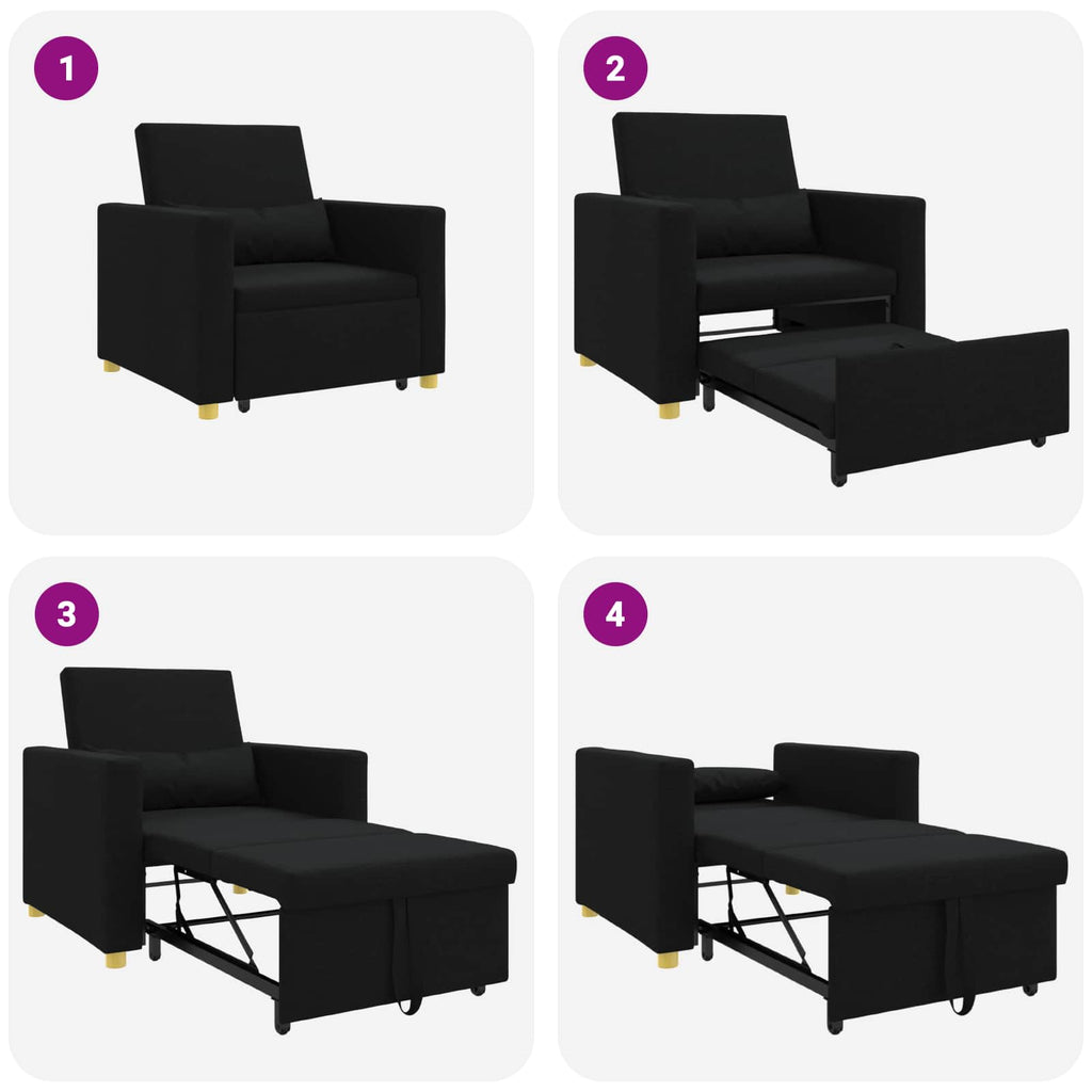 vidaXL Rozkładana sofa jednoosobowa Czarny 90 x 165 x 87 cm tkanina