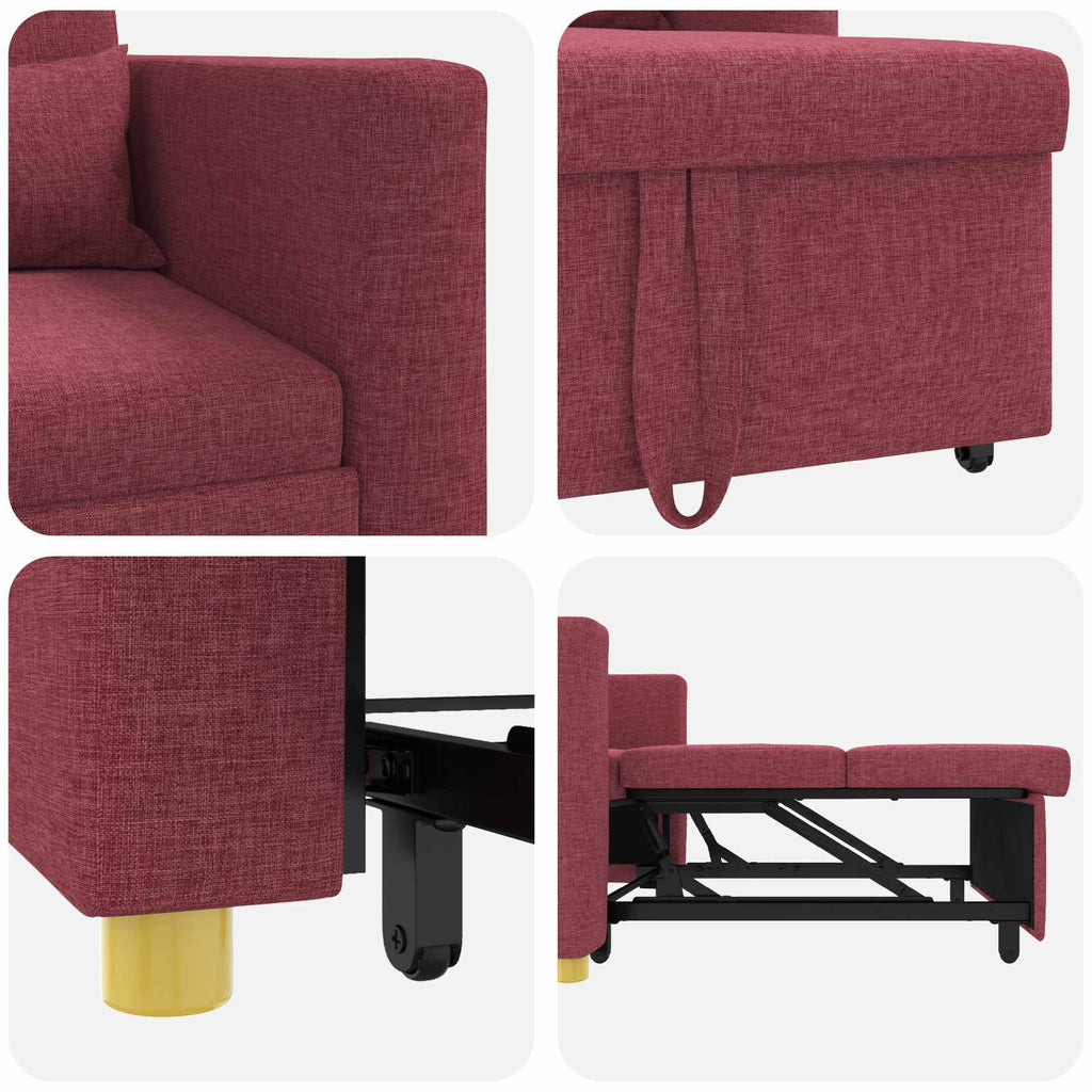 vidaXL Rozkładana sofa jednoosobowa czerwone wino 90 x 165 x 87 cm