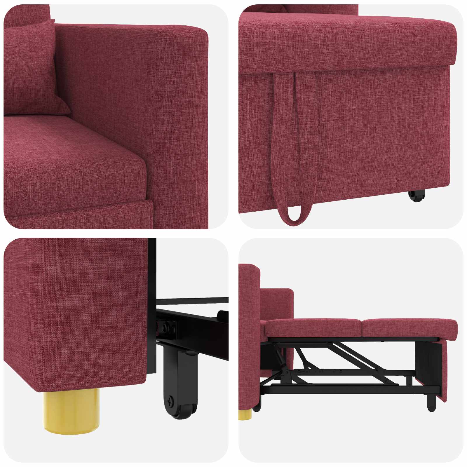 vidaXL Rozkładana sofa jednoosobowa czerwone wino 90 x 165 x 87 cm