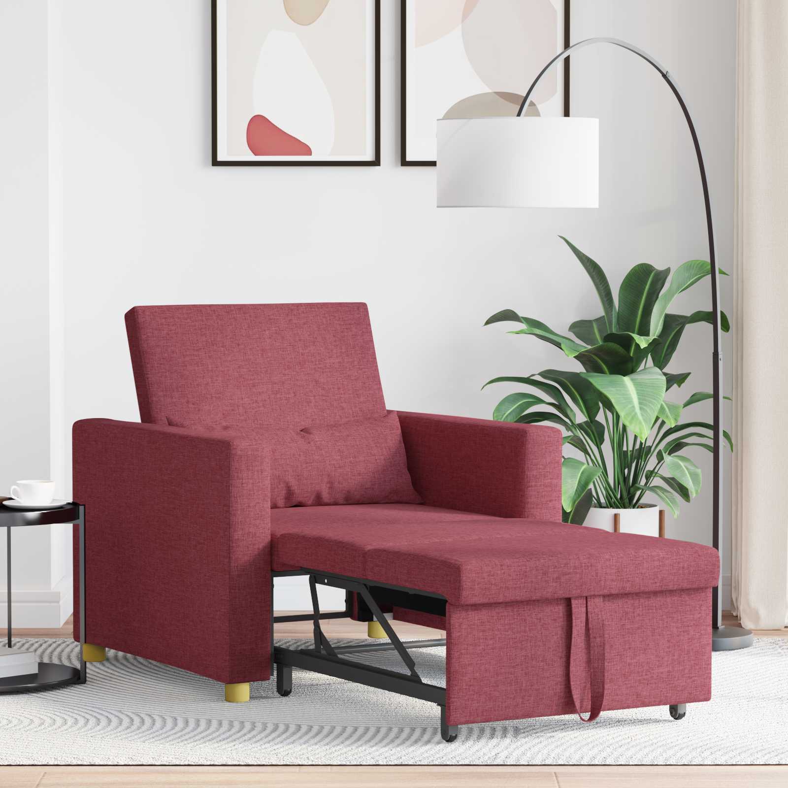 vidaXL Rozkładana sofa jednoosobowa czerwone wino 90 x 165 x 87 cm