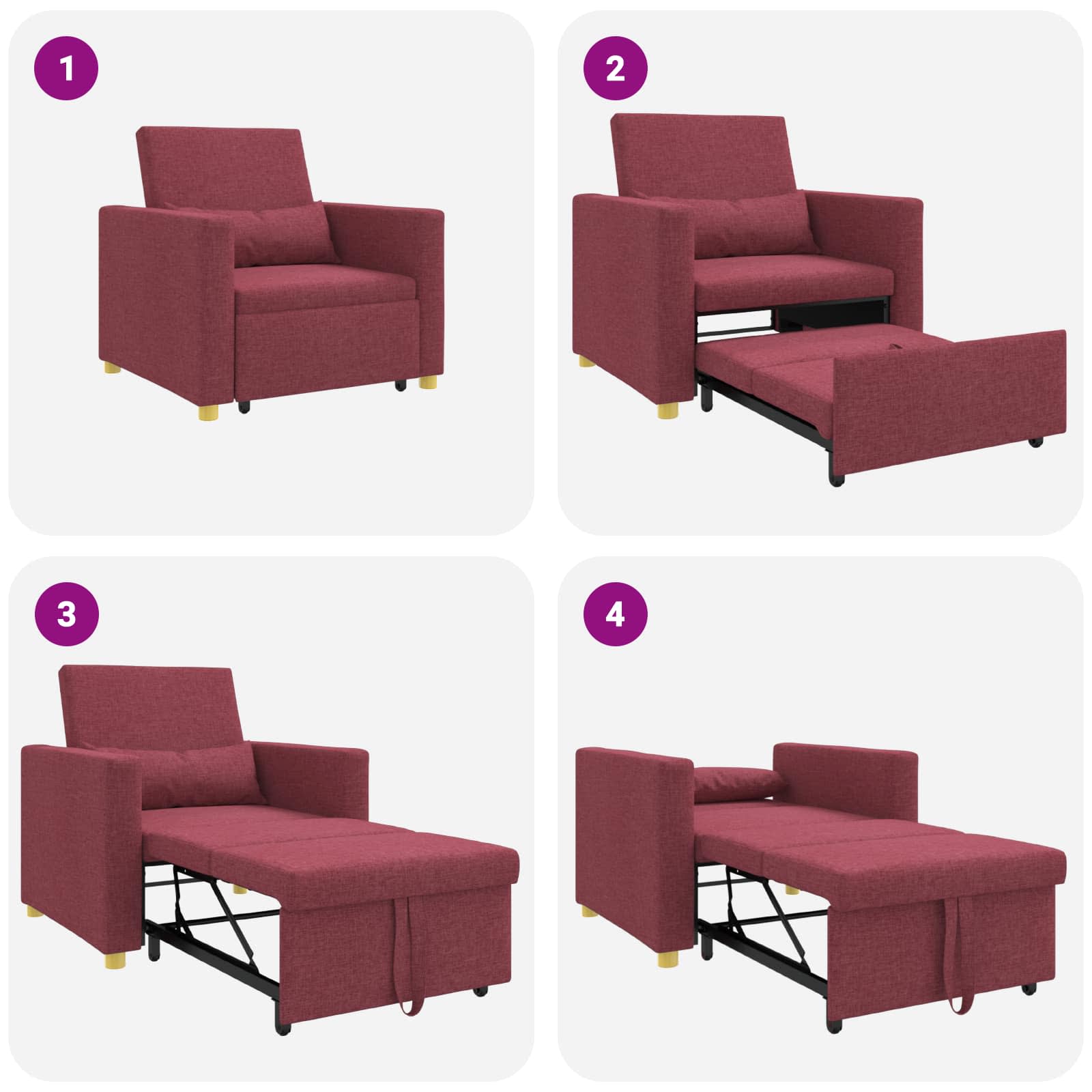 vidaXL Rozkładana sofa jednoosobowa czerwone wino 90 x 165 x 87 cm