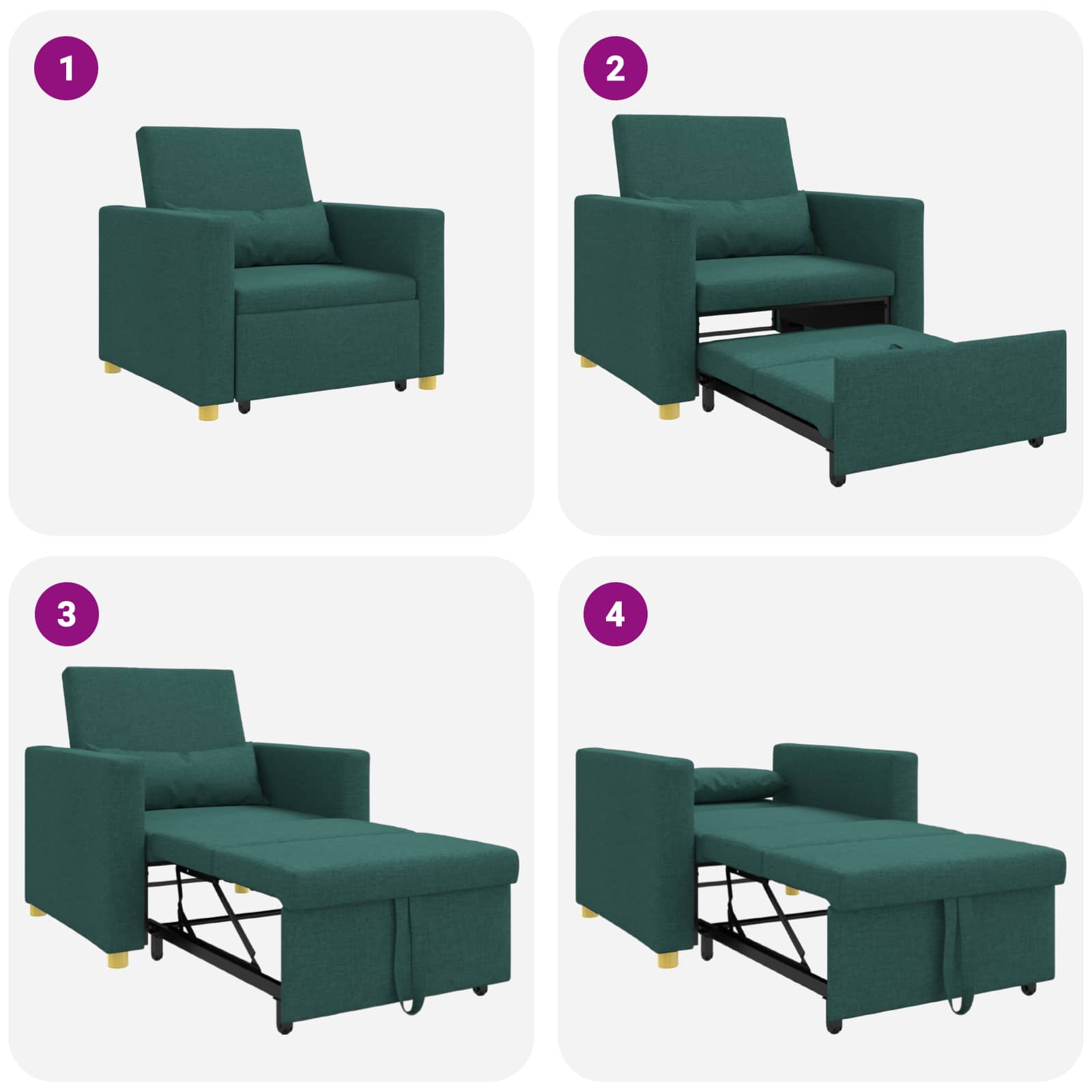 vidaXL Rozkładana sofa jednoosobowa Ciemnozielony 90 x 165 x 87 cm