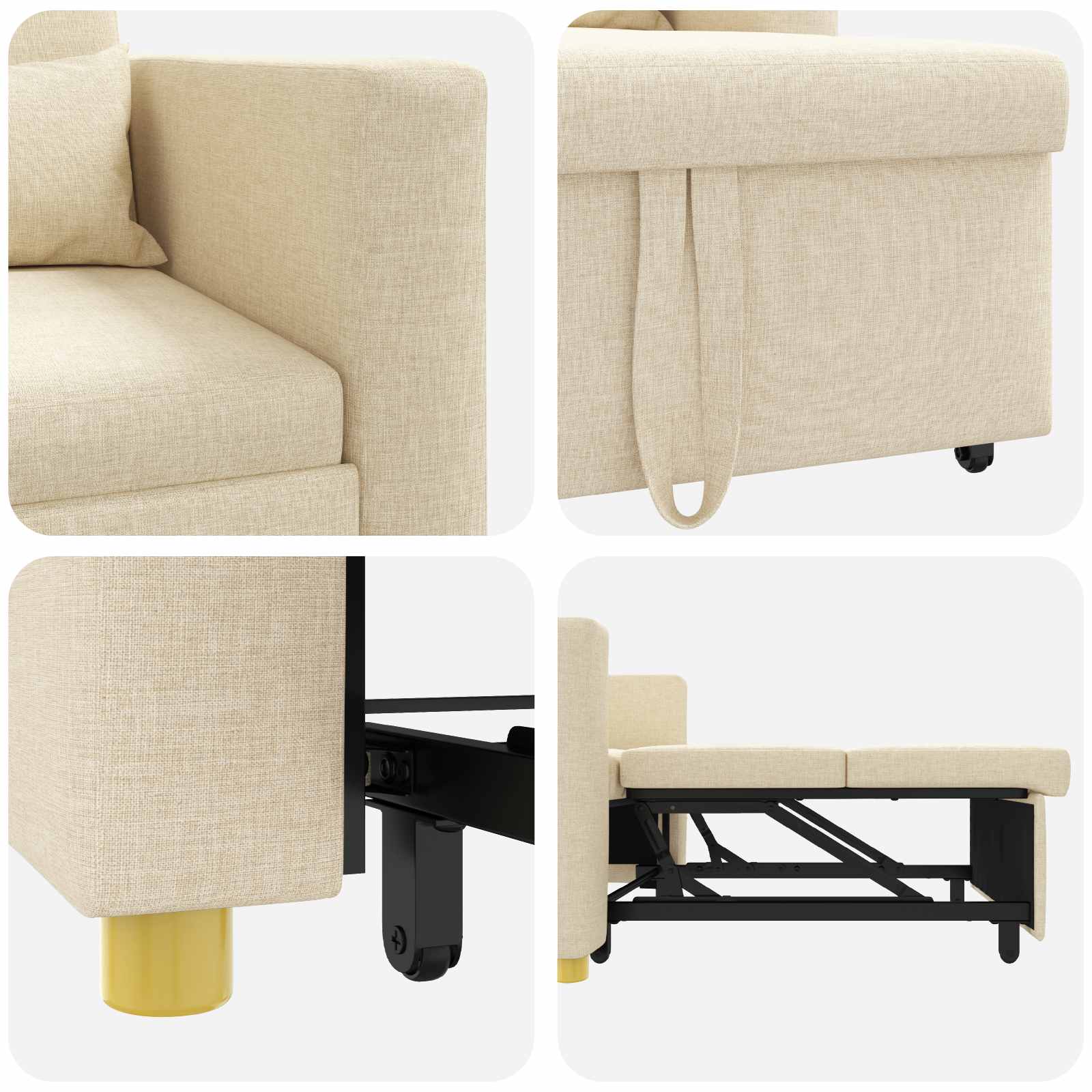 vidaXL Rozkładana sofa jednoosobowa Kremowy 90 x 165 x 87 cm tkanina