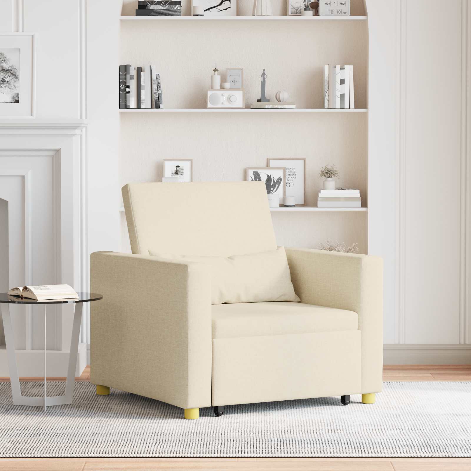 vidaXL Rozkładana sofa jednoosobowa Kremowy 90 x 165 x 87 cm tkanina