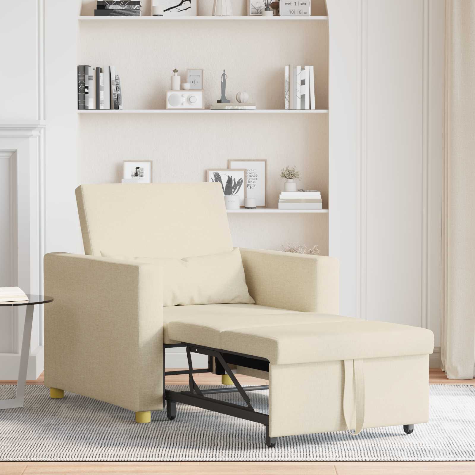 vidaXL Rozkładana sofa jednoosobowa Kremowy 90 x 165 x 87 cm tkanina