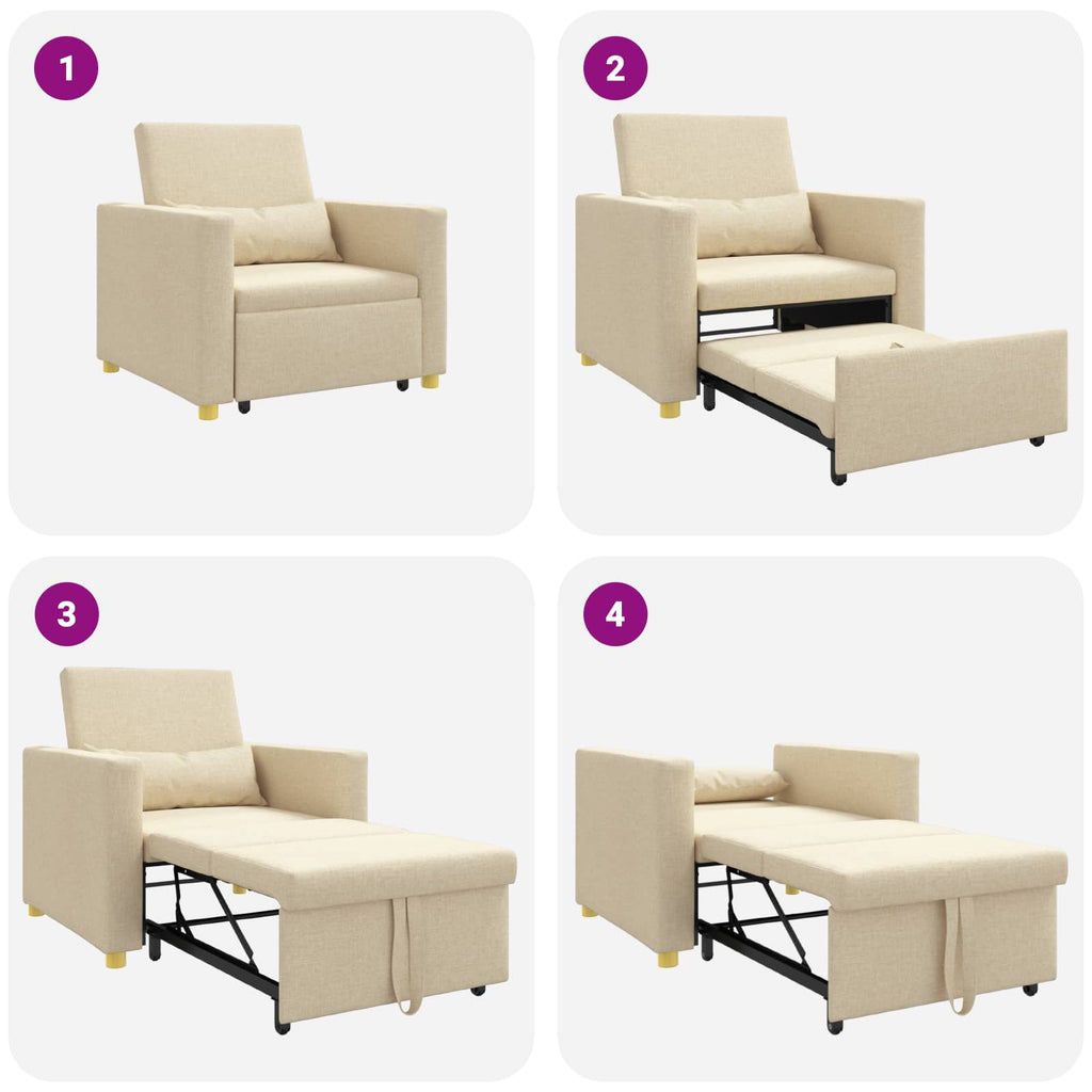 vidaXL Rozkładana sofa jednoosobowa Kremowy 90 x 165 x 87 cm tkanina