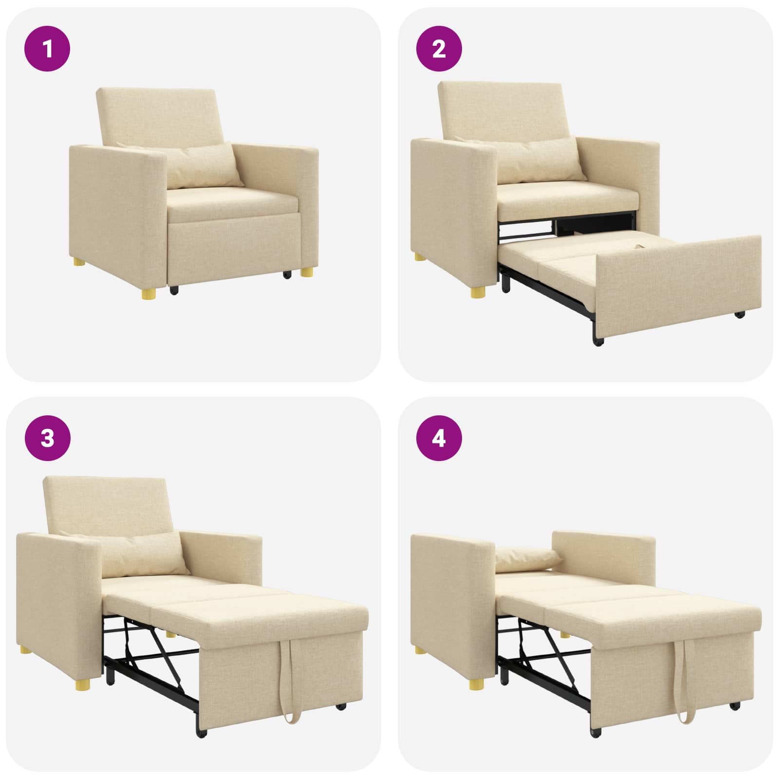 vidaXL Rozkładana sofa jednoosobowa Kremowy 90 x 165 x 87 cm tkanina
