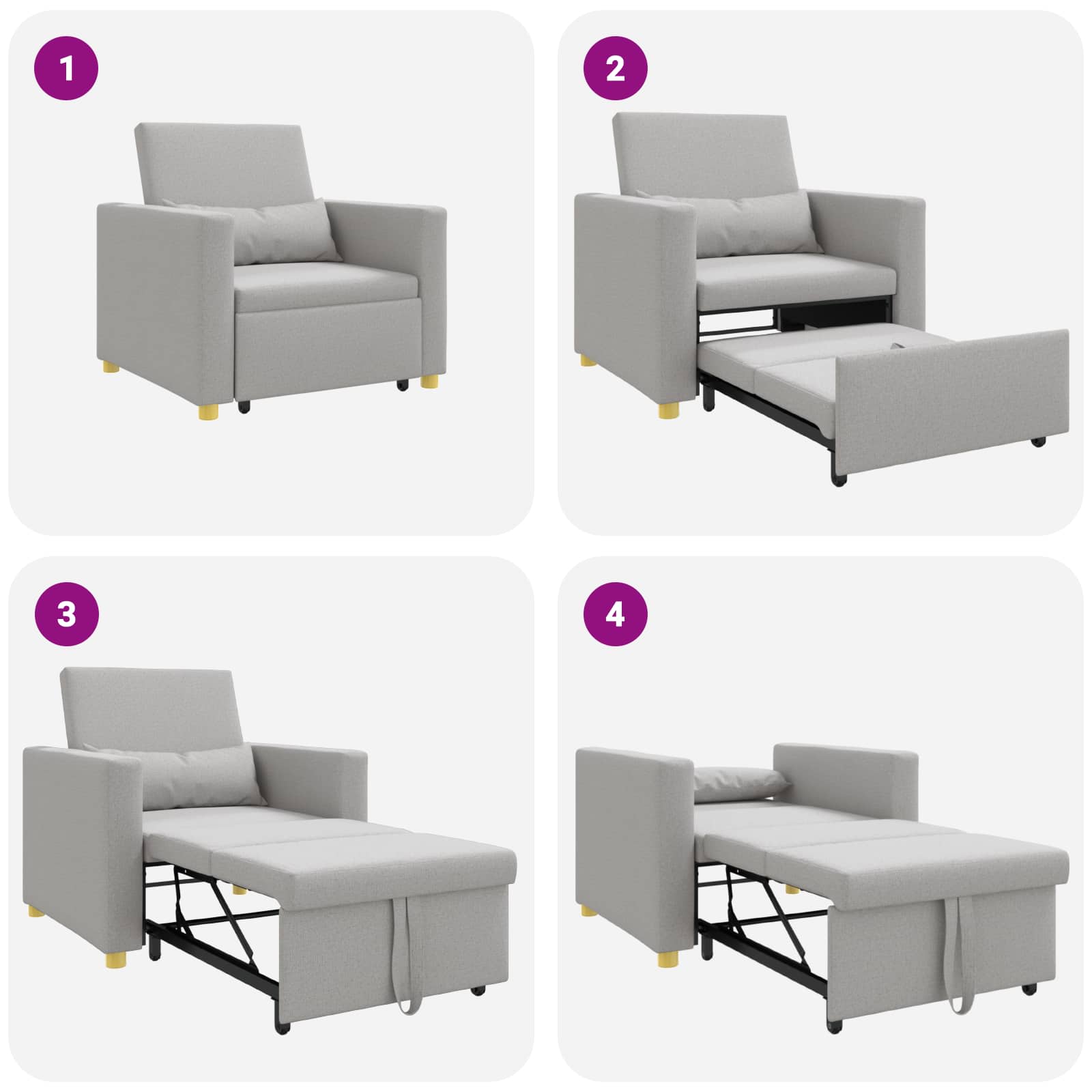 vidaXL Rozkładana sofa jednoosobowa z kółkami Szary chmura tkanina