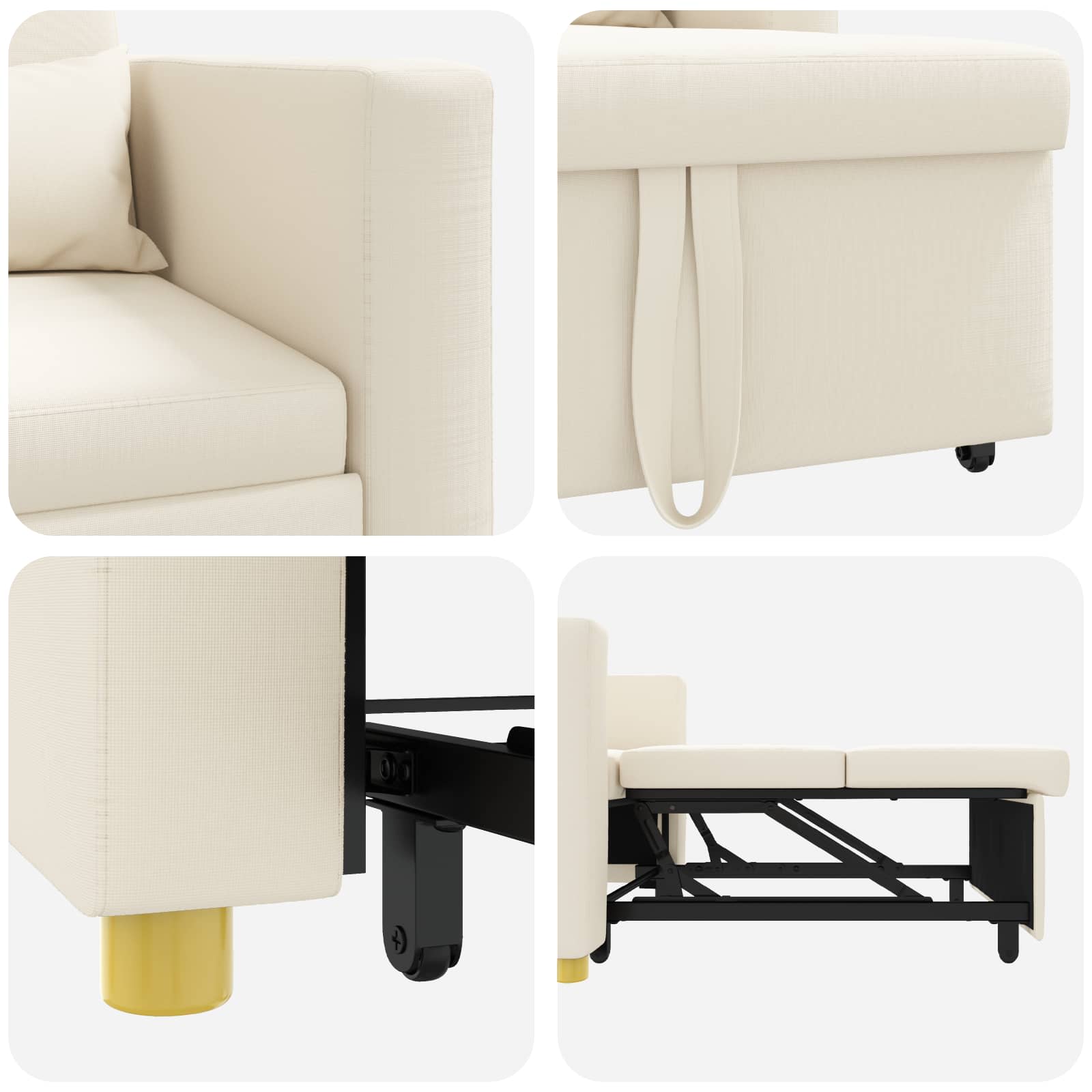 vidaXL Rozkładana sofa jednoosobowa Kremowy biały 90 x 165 x 87 cm