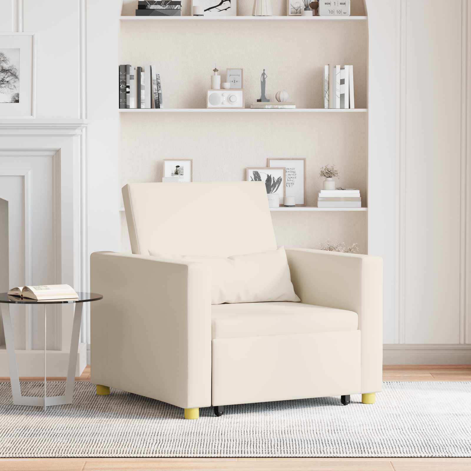 vidaXL Rozkładana sofa jednoosobowa Kremowy biały 90 x 165 x 87 cm
