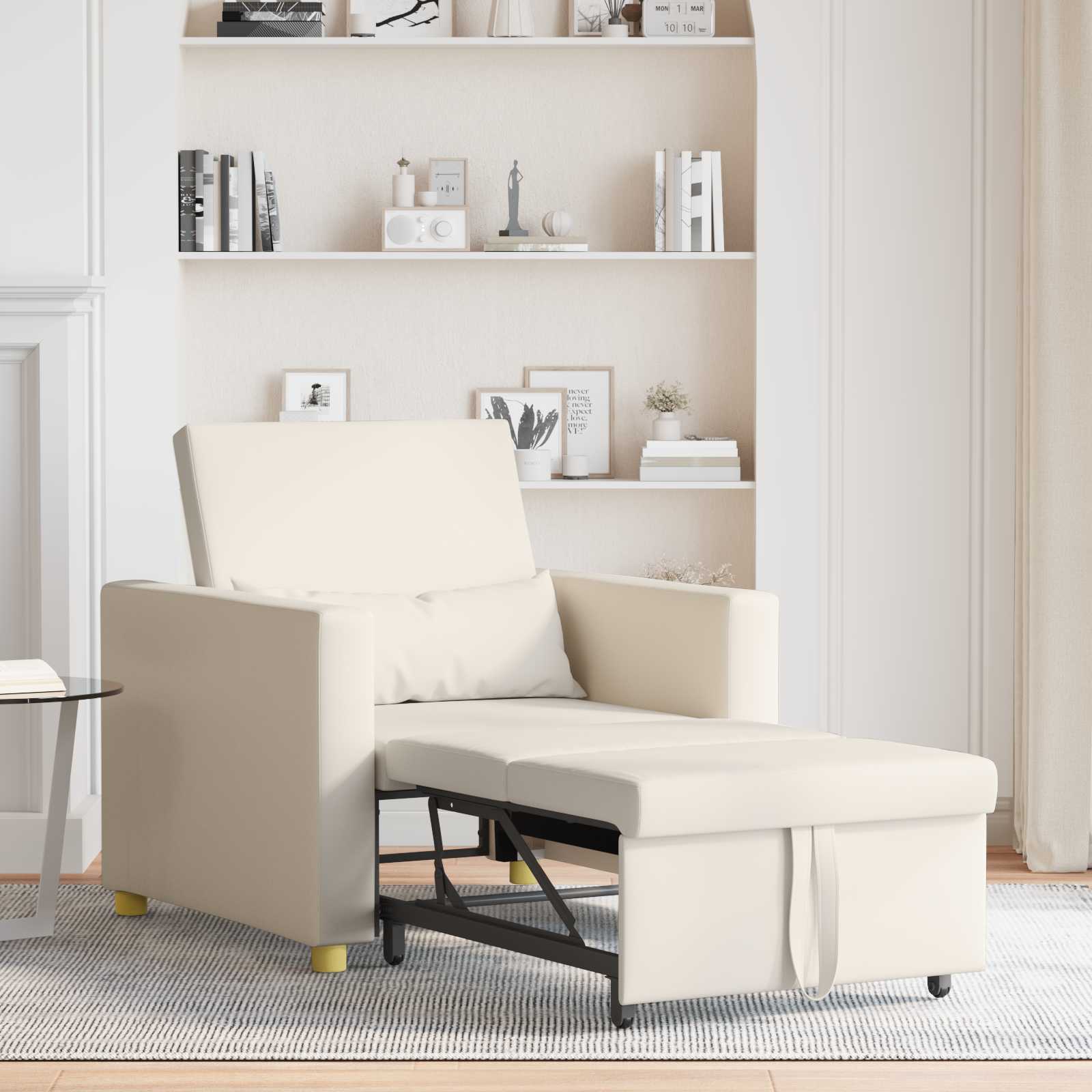 vidaXL Rozkładana sofa jednoosobowa Kremowy biały 90 x 165 x 87 cm