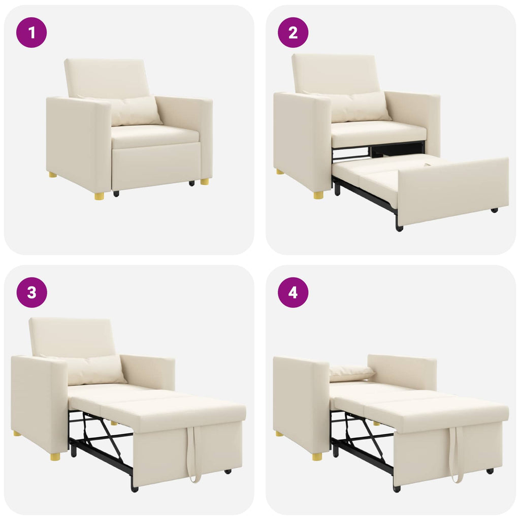 vidaXL Rozkładana sofa jednoosobowa Kremowy biały 90 x 165 x 87 cm