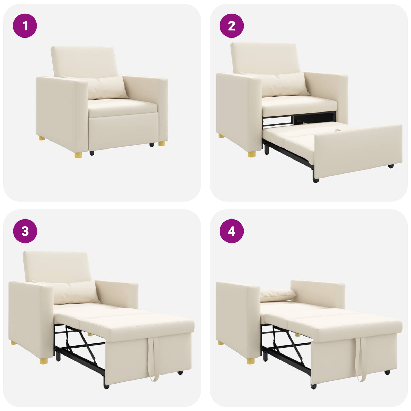 vidaXL Rozkładana sofa jednoosobowa Kremowy biały 90 x 165 x 87 cm