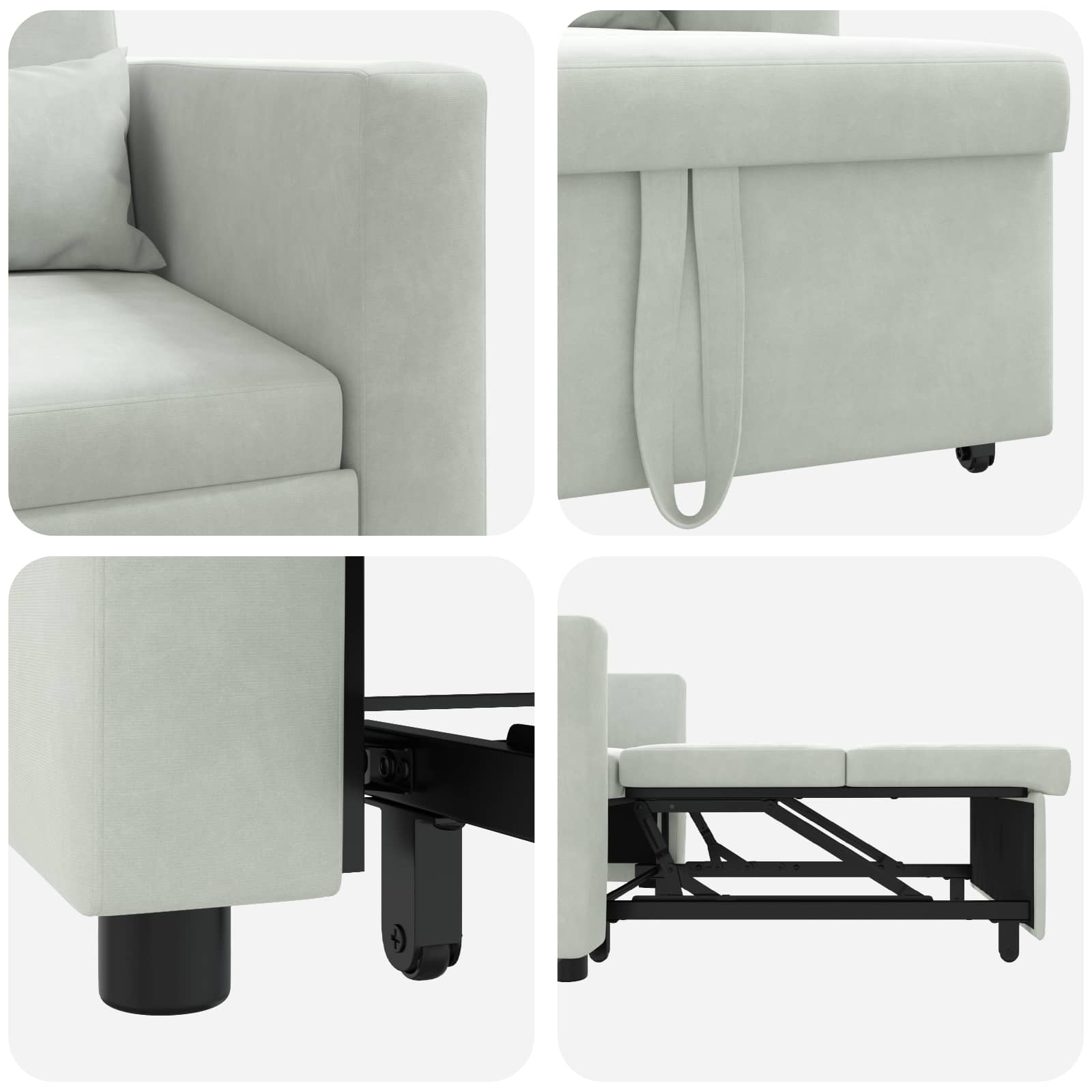 vidaXL Rozkładana sofa jednoosobowa z kółkami Jasnoszary Aksamit