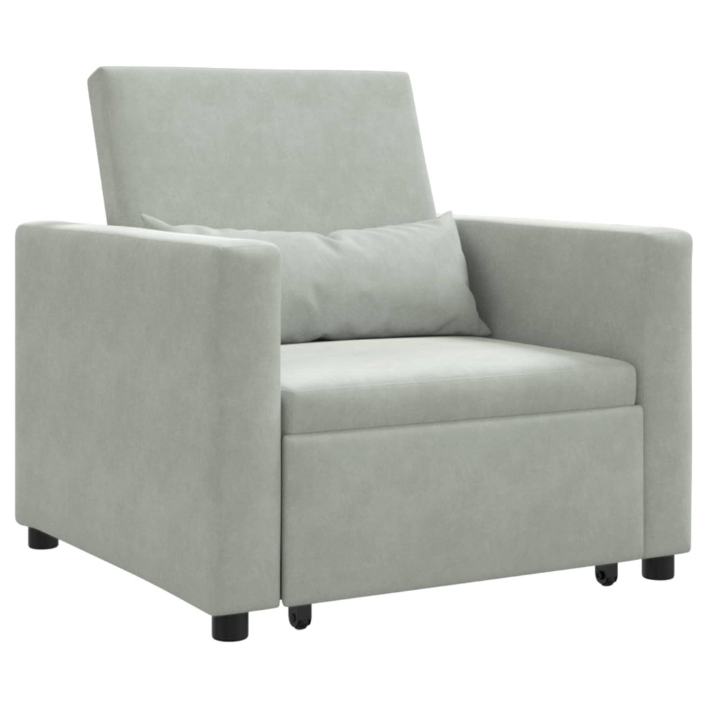 vidaXL Rozkładana sofa jednoosobowa z kółkami Jasnoszary Aksamit