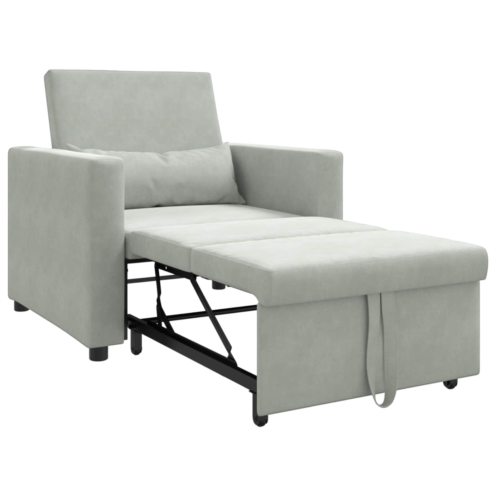 vidaXL Rozkładana sofa jednoosobowa z kółkami Jasnoszary Aksamit