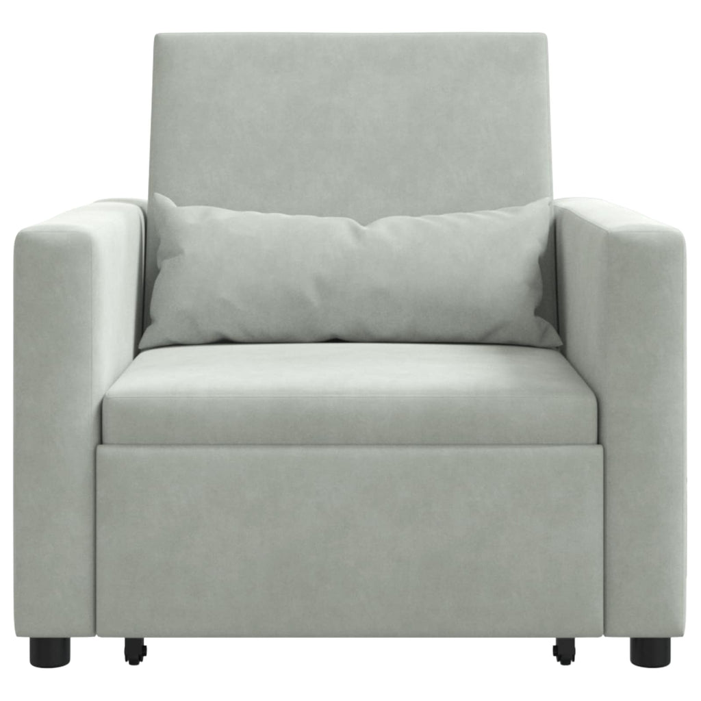 vidaXL Rozkładana sofa jednoosobowa z kółkami Jasnoszary Aksamit