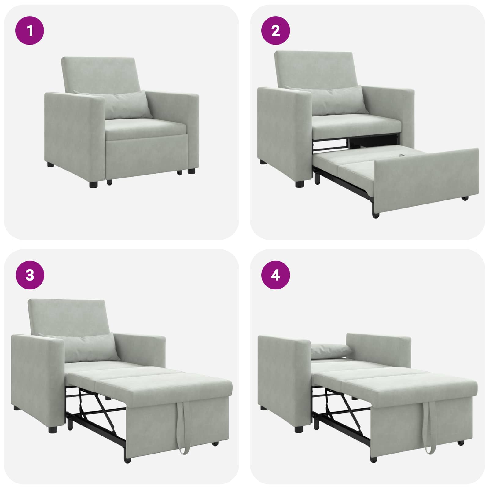 vidaXL Rozkładana sofa jednoosobowa z kółkami Jasnoszary Aksamit