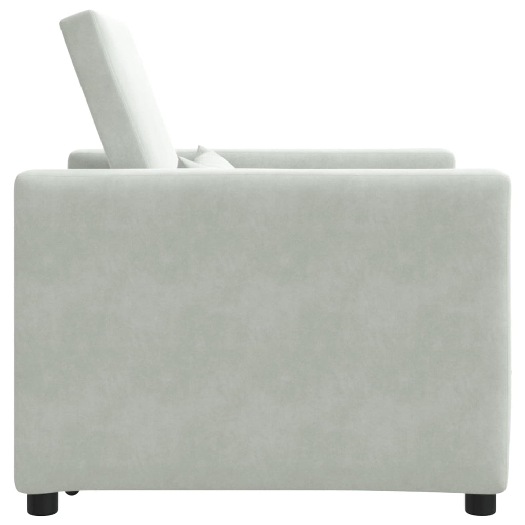 vidaXL Rozkładana sofa jednoosobowa z kółkami Jasnoszary Aksamit