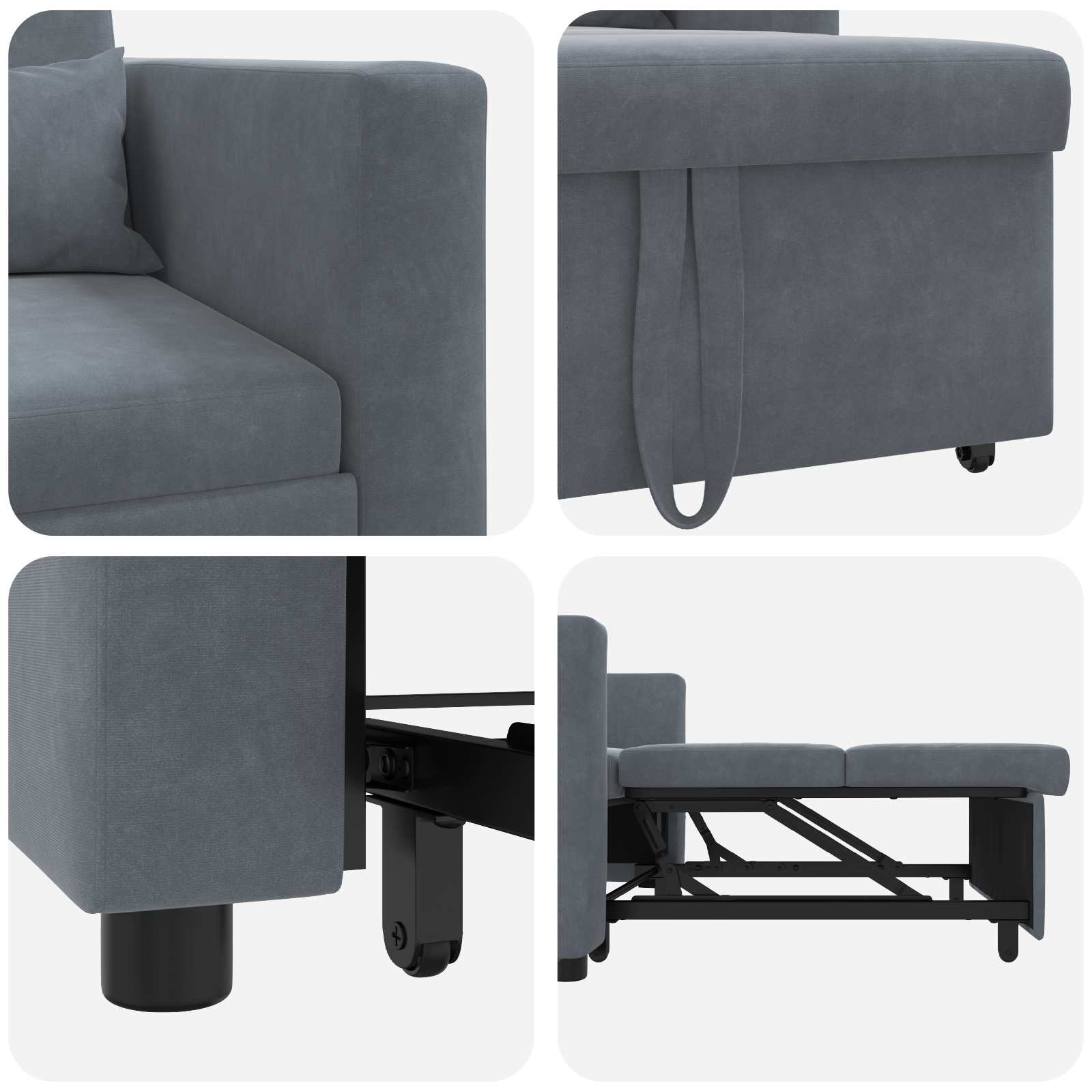 vidaXL Rozkładana sofa jednoosobowa z kółkami ciemno szary Aksamit
