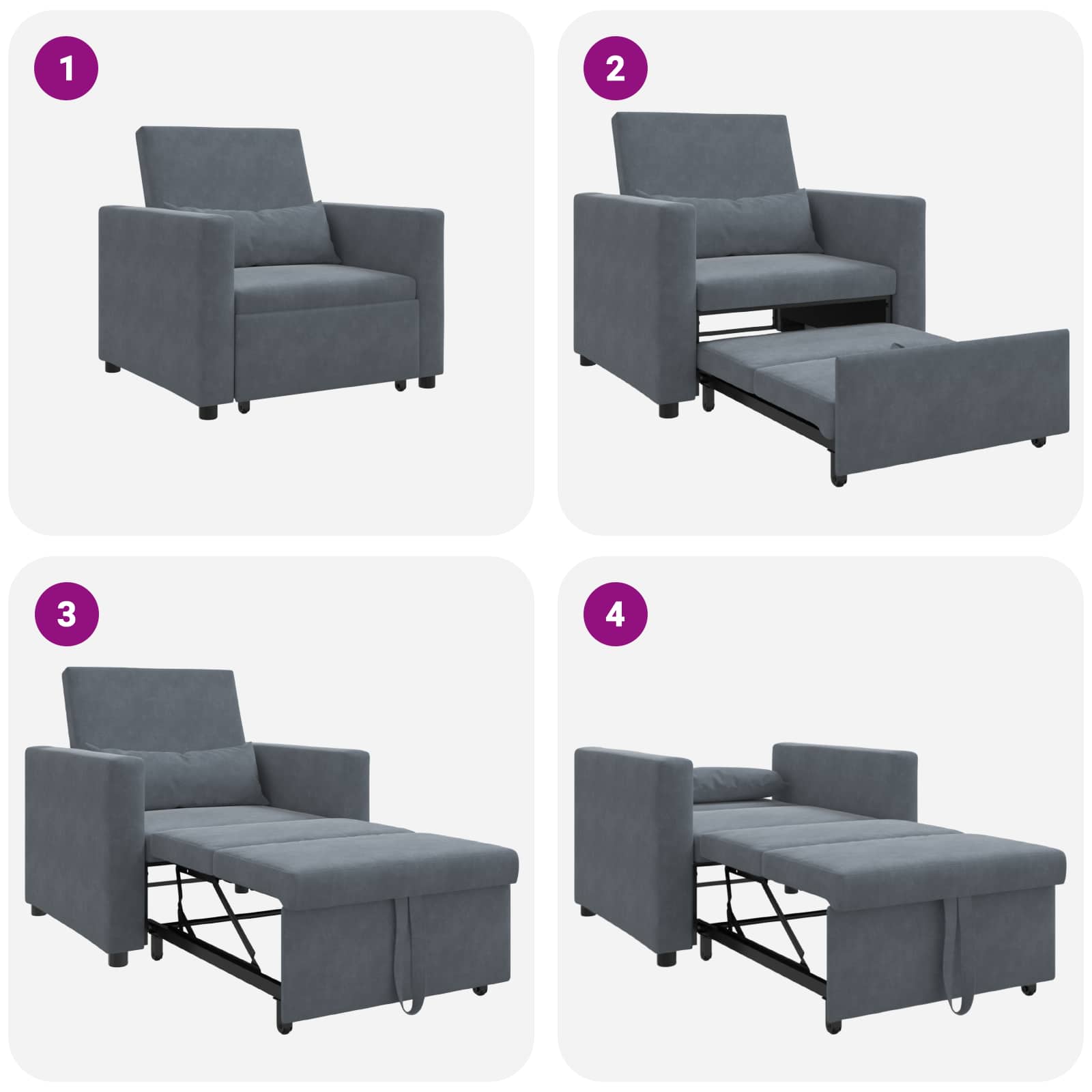 vidaXL Rozkładana sofa jednoosobowa z kółkami ciemno szary Aksamit