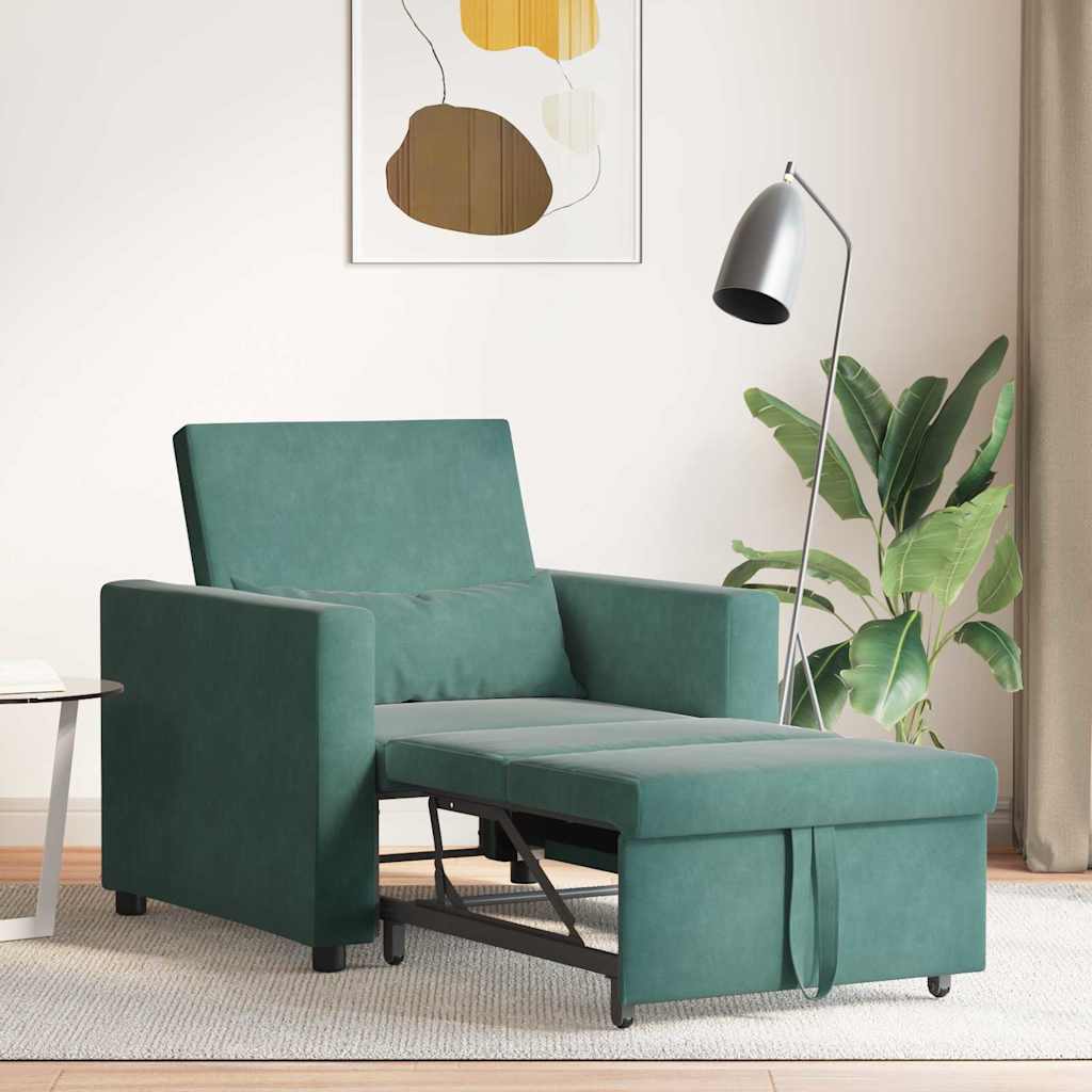 vidaXL Rozkładana sofa jednoosobowa z kółkami Ciemnozielony Aksamit