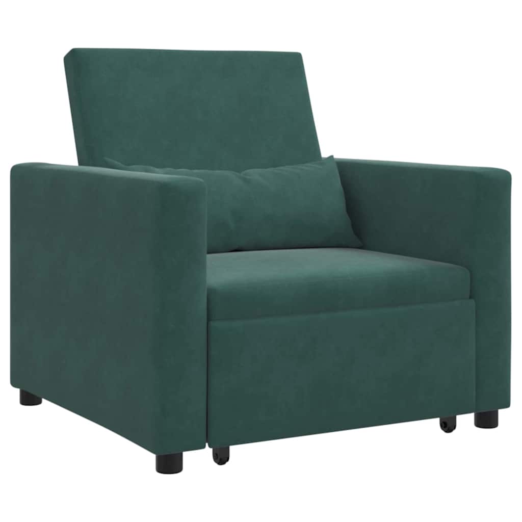 vidaXL Rozkładana sofa jednoosobowa z kółkami Ciemnozielony Aksamit