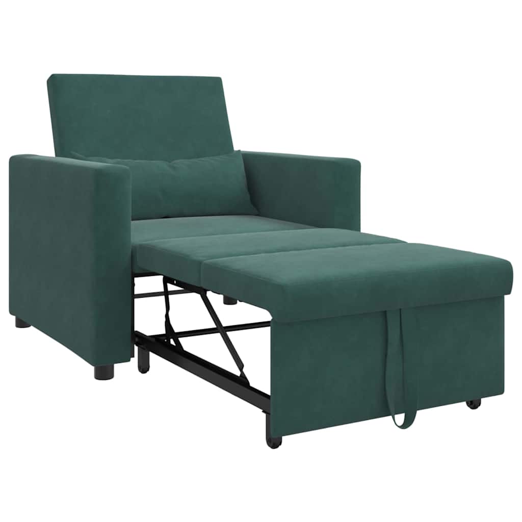 vidaXL Rozkładana sofa jednoosobowa z kółkami Ciemnozielony Aksamit