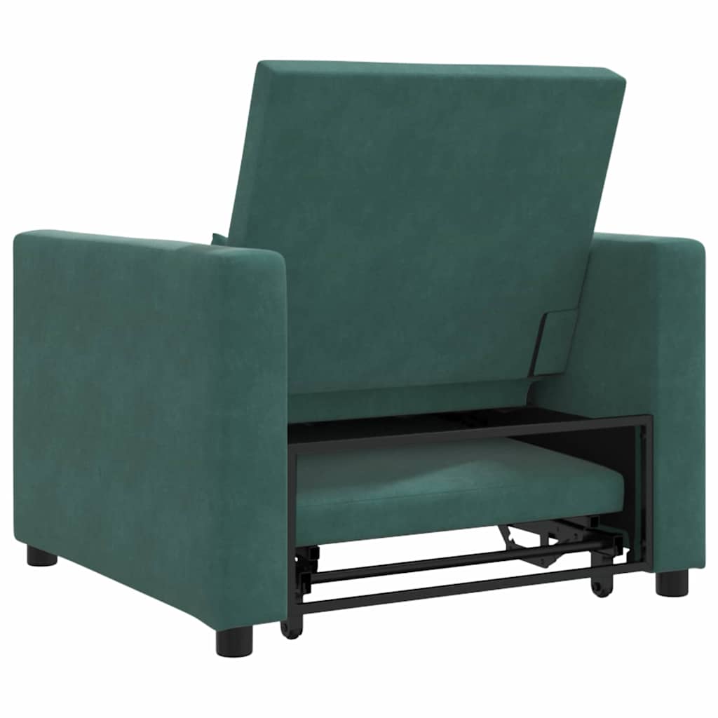 vidaXL Rozkładana sofa jednoosobowa z kółkami Ciemnozielony Aksamit