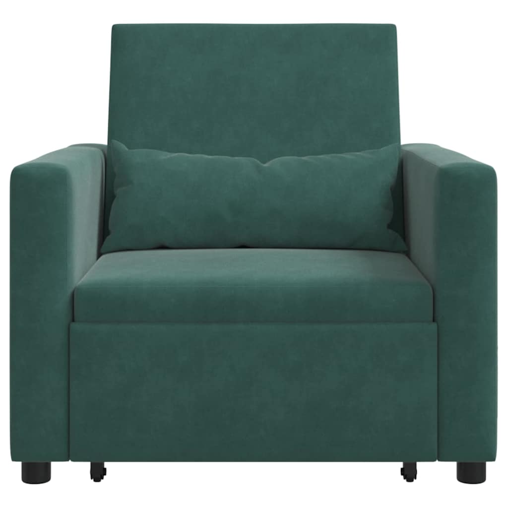 vidaXL Rozkładana sofa jednoosobowa z kółkami Ciemnozielony Aksamit