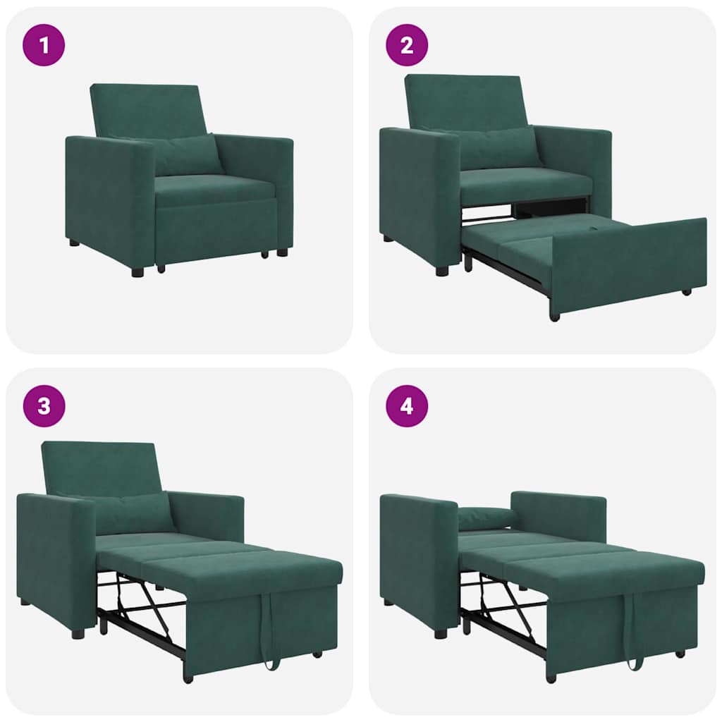 vidaXL Rozkładana sofa jednoosobowa z kółkami Ciemnozielony Aksamit