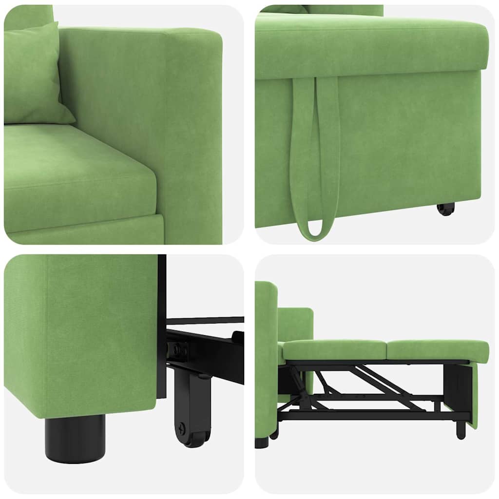 vidaXL Rozkładana sofa jednoosobowa z kółkami jasnozielony Aksamit