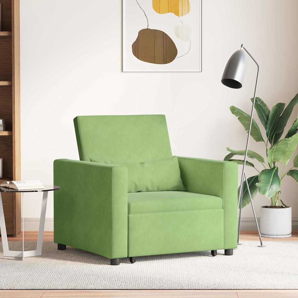 vidaXL Rozkładana sofa jednoosobowa z kółkami jasnozielony Aksamit