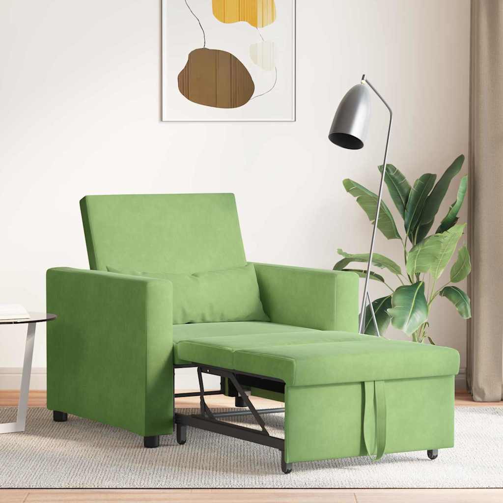 vidaXL Rozkładana sofa jednoosobowa z kółkami jasnozielony Aksamit