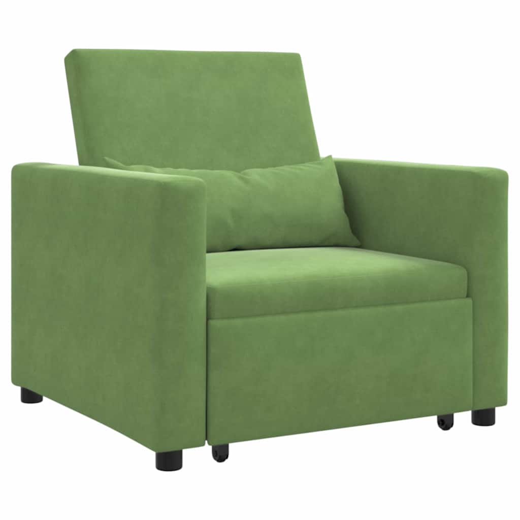 vidaXL Rozkładana sofa jednoosobowa z kółkami jasnozielony Aksamit