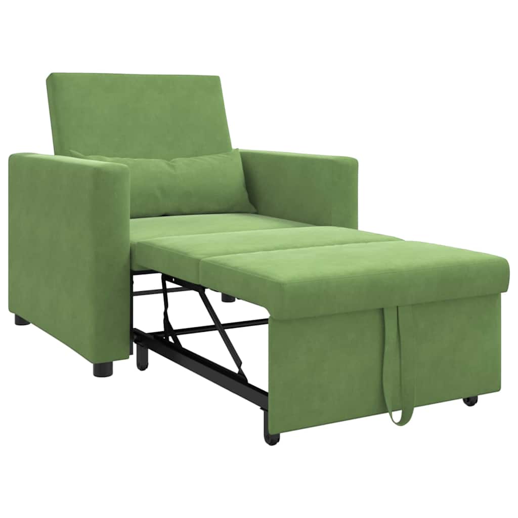 vidaXL Rozkładana sofa jednoosobowa z kółkami jasnozielony Aksamit