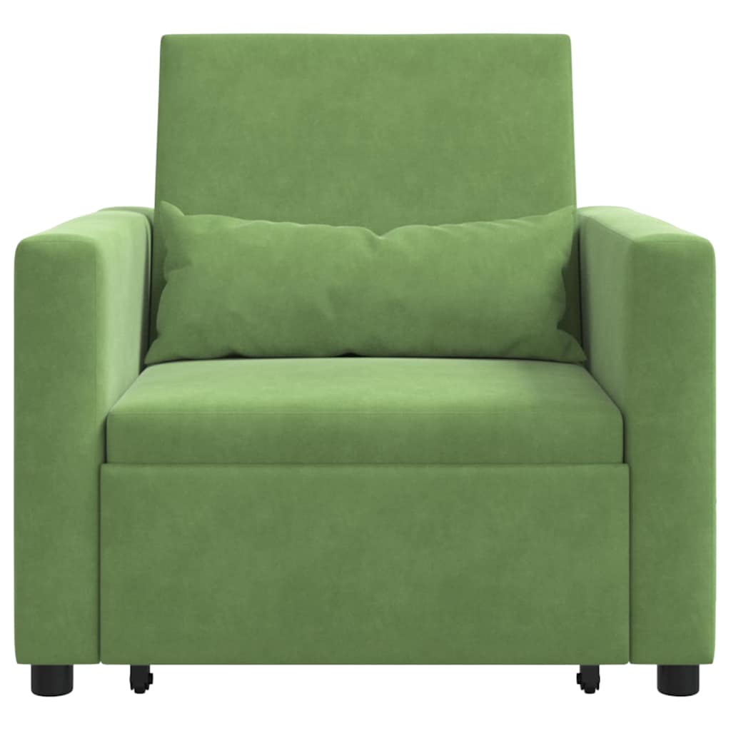 vidaXL Rozkładana sofa jednoosobowa z kółkami jasnozielony Aksamit