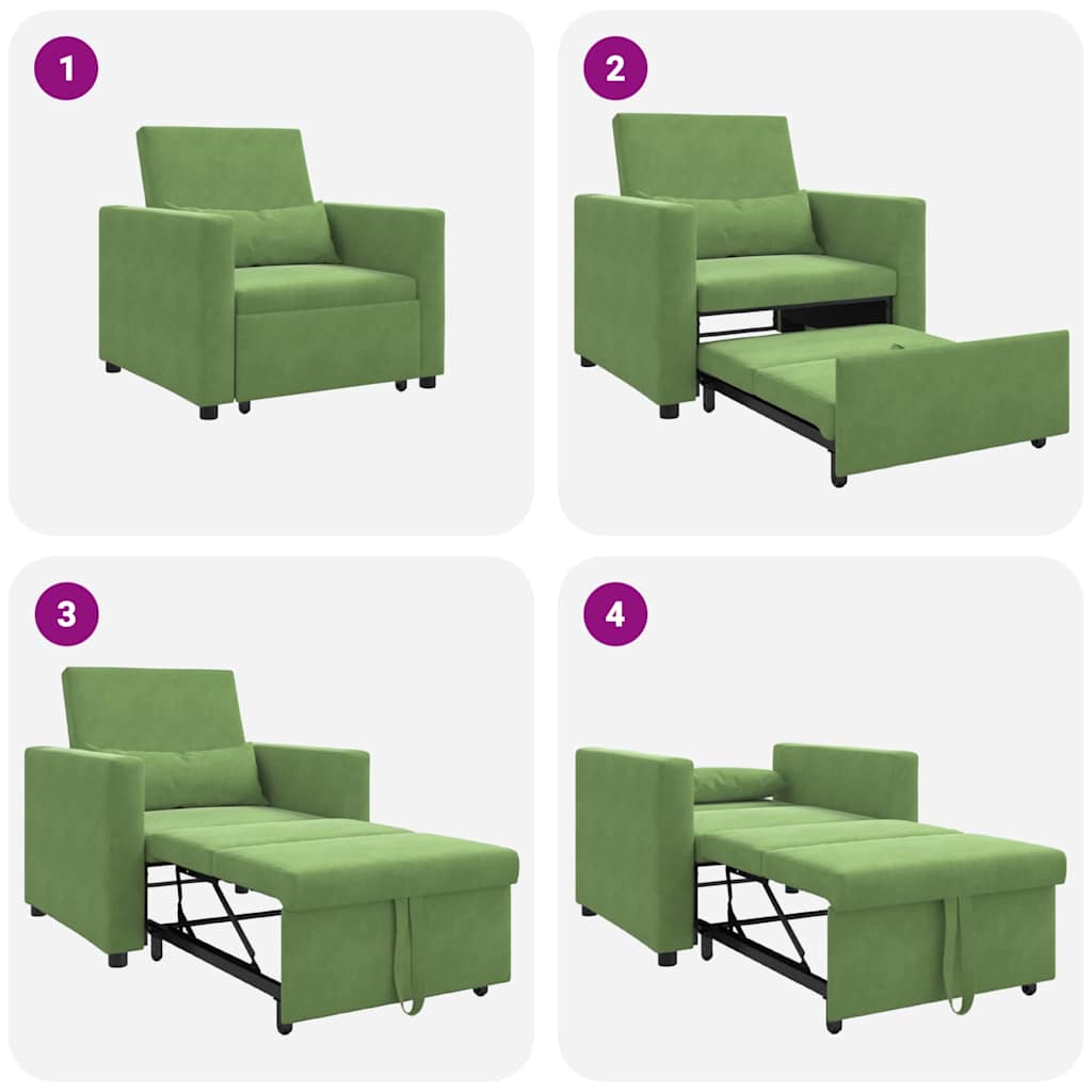 vidaXL Rozkładana sofa jednoosobowa z kółkami jasnozielony Aksamit