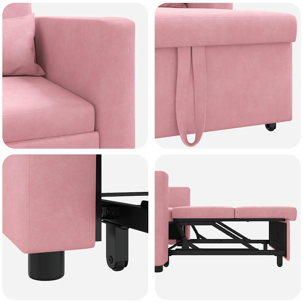 vidaXL Rozkładana sofa jednoosobowa z kółkami jasnoróżowy Aksamit